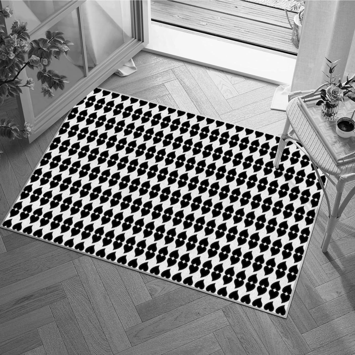 3×5ft Modern Geometric Floral Area Rug - Non Slip Low Pile Polyester Rug for Living Room,Bedroom,Office 3D Stereoscopic Vision,Machine Washable Geometric Design Carpet Black/White Q1903
