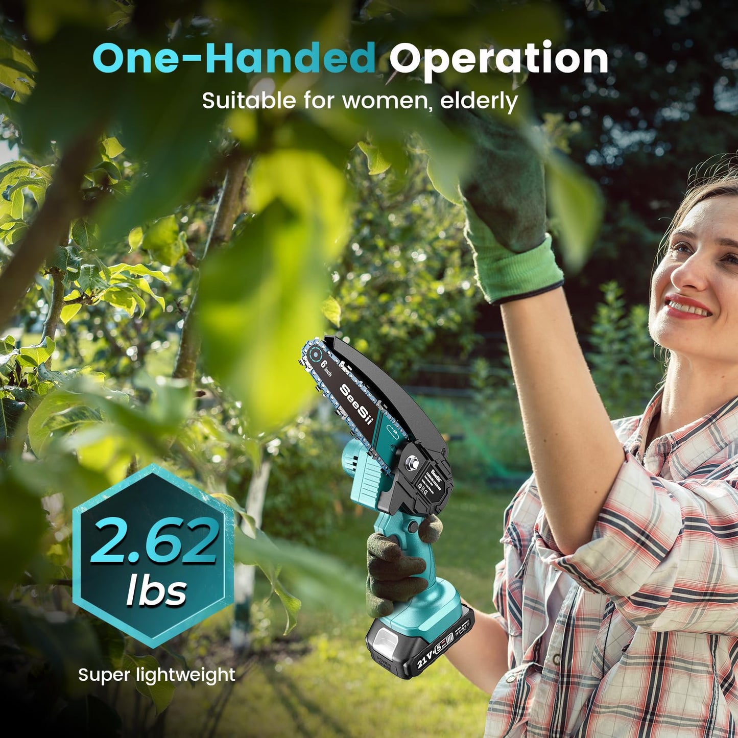 Seesii Mini Chainsaw, 6-inch Mini Chainsaw Cordless, Handheld Electric Power Chain Saw with Battery, for Tree Trimming Wood Cutting,Gifts for Father, Dad, Husband, Men