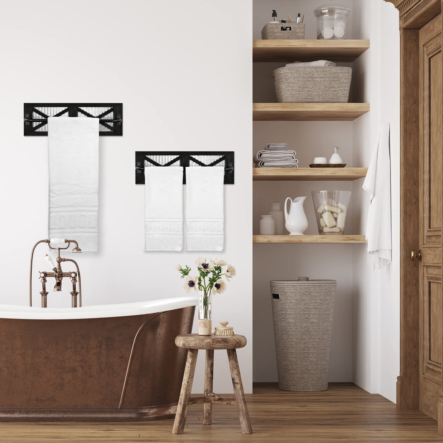 Autumn Alley Farmhouse Rustic Towel Rack Holder - Wood Towel Rack - Farmhouse Towel Holder for Rustic Bathroom and Farmhouse Kitchen Style Décor - 18" Wall Mounted, Set of 2, Rustic Black