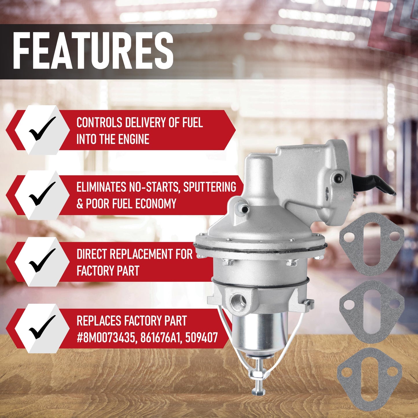 Mechanical Fuel Pump Replacement by AA Ignition - Compatible with Mercury Marine, MerCruiser, OMC, Volvo Penta Boats - 2.5L, 3.0LX, 3.0L, 3.7L - Replaces Parts 8M0073435, 861676A1, 861676A1, 42725A3