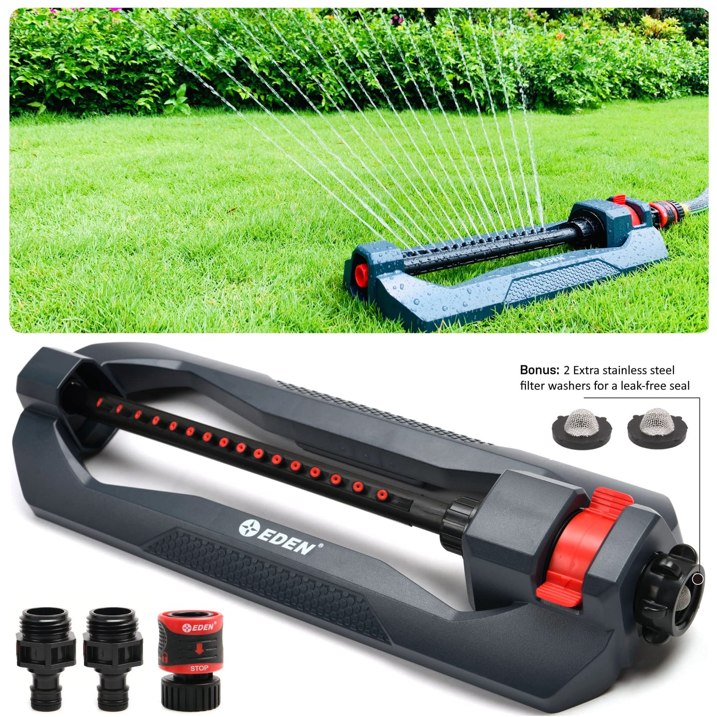 Eden 96213 Lawn & Garden Essential Oscillating Sprinkler | Water Sprinkler for Yard,Covers up to 3,600 sq. ft., Heavy Weight Base