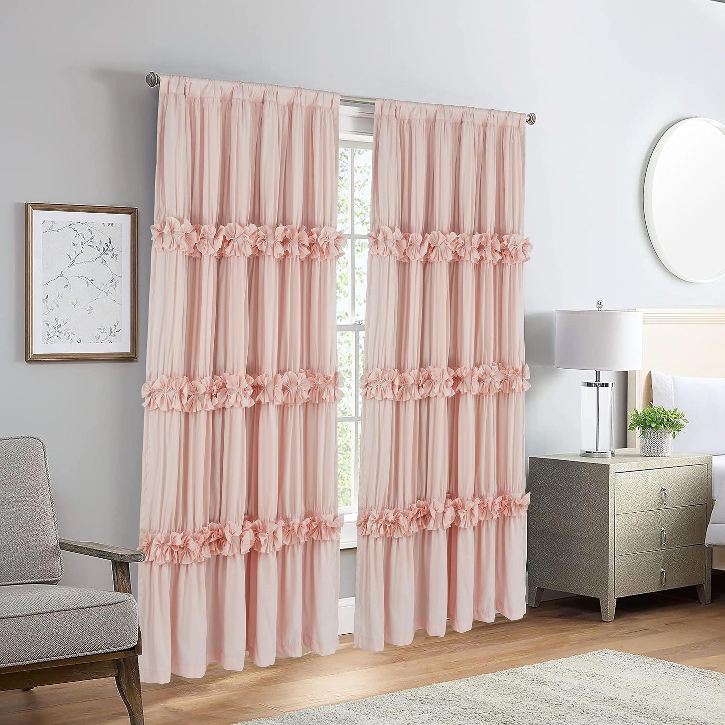 Homechoice Decor Thermal Insulated Blackout Window Curtains, 54" W x 84" L x 2 Panels, Boho Ruched Window Treatments with 3 Rows of Butterfly Flowers, Rustic Rod Pocket Drapes, Peach Pink (LQ-30)