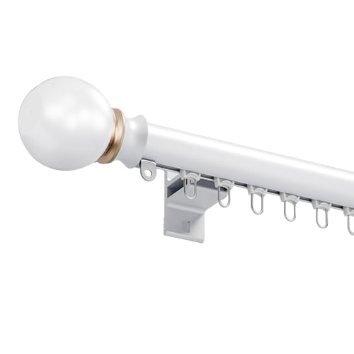 Sliding Curtain Rail System Aluminum Alloy Silent Curtains Track Side Mounted Room Divider Curtain Rod for Bedroom Living Room Kitchen Bathroom(White,160 cm//5.2')