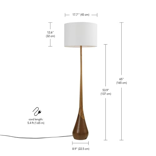 GLOBE Electric Novogratz x Harrington 65" Floor Lamp, 2-Tone Faux Wood Base, White Fabric Shade, Socket Rotary Switch 67225