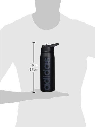 adidas 600 ML (20 oz) Straw Top Metal Water Bottle, Hot/Cold Double-Walled Insulated 18/8 Stainless Steel, Black/Onix Grey, One Size