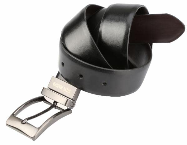 Steve Madden Reversible Men's Dress Casual Every Day Leather Belt, Black/Brown (Burnished), 34