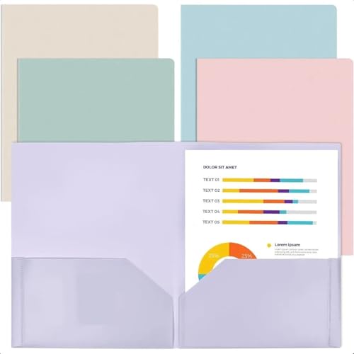 Folder Plastic Folders with Pockets Pack of 5 Muted Pastel Colors Heavy Duty 2 Pocket File Letter Size Pocket