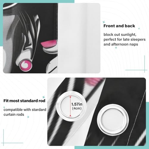 tplaotee Black and White Illustration Celebrate Black Out Curtain Curtains for Bedroom Living Room 84 inches Length Blackout Blinds Room Darkening Curtains Size 52x84 in