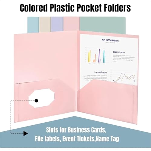 Folder Plastic Folders with Pockets Pack of 5 Muted Pastel Colors Heavy Duty 2 Pocket File Letter Size Pocket