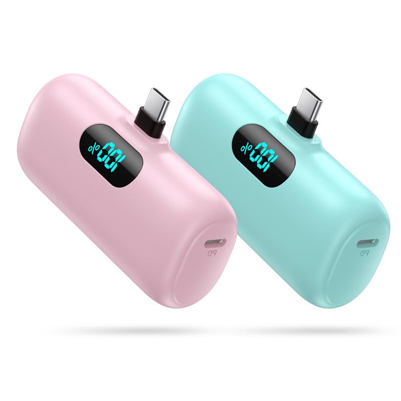 [2-Pack] Mini Portable Charger 5000mAh Power Bank,3A PD USB C Cell Phone Portable Power, LCD Display Battery Pack Compatible with iPhone 16/15/15 plus/15 pro/15 pro Max/Android/Samsung/Moto/LG etc