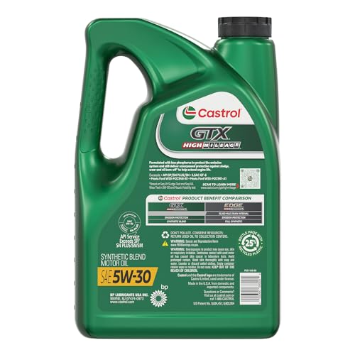 Castrol GTX High Mileage 5W-30 Synthetic Blend Motor Oil, 5 Quarts, Pack of 3