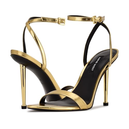Nine West Women's Reina3 Heeled Sandal, Gold Metallic 710, 8