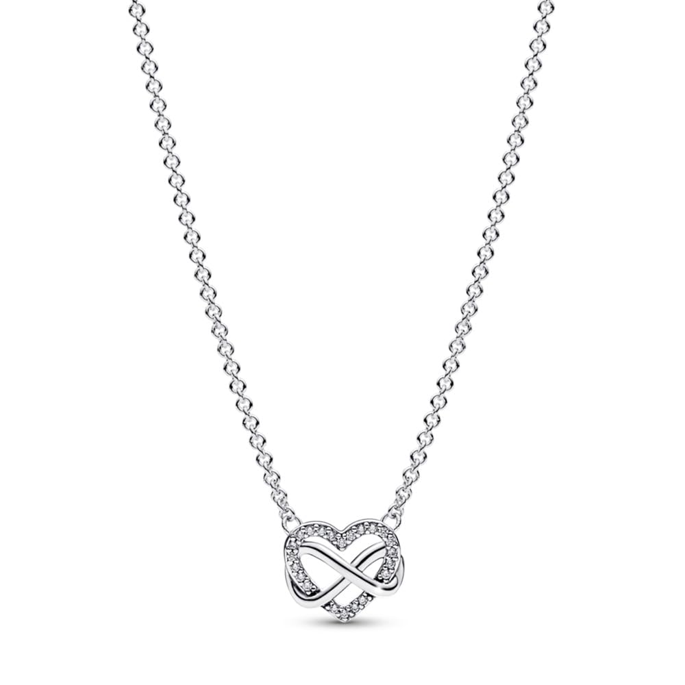 PANDORA Sparkling Infinity Heart Collier Necklace - 3 Adjustable Lengths - Stunning Jewelry for Women - Sterling Silver with Clear Cubic Zirconia - 19.7"