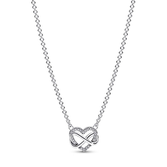 PANDORA Sparkling Infinity Heart Collier Necklace - 3 Adjustable Lengths - Stunning Jewelry for Women - Sterling Silver with Clear Cubic Zirconia - 19.7"
