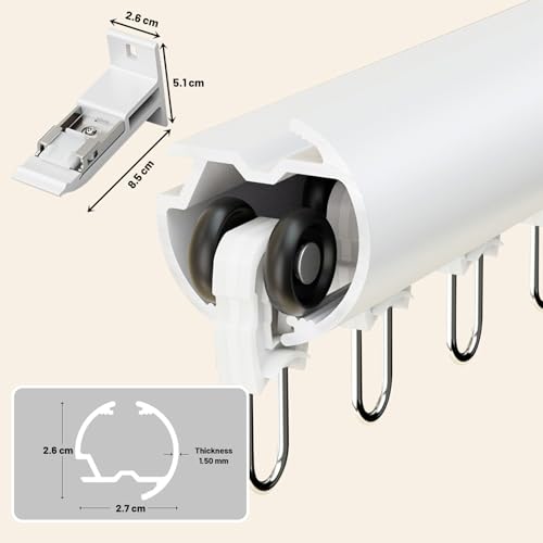 Sliding Curtain Rail System Aluminum Alloy Silent Curtains Track Side Mounted Room Divider Curtain Rod for Bedroom Living Room Kitchen Bathroom(White,160 cm//5.2')