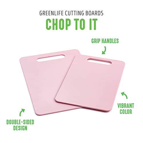 GreenLife Cutting Board Set 8x12" & 10x14", Extra Durable, Meal Prep, Non-Slip, Grip Handles, Crack Resistant, Dishwasher Safe, Reversible, Versatile Kitchen Essentials, Soft Pink