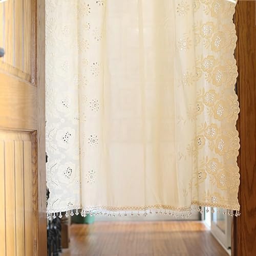 Window Curtains, Blackout Curtains Kitchen Window Beige Cotton Linen Embroidery with Flower Pattern Drapes 1 Panel Rod Pocket 50" W x 51" L