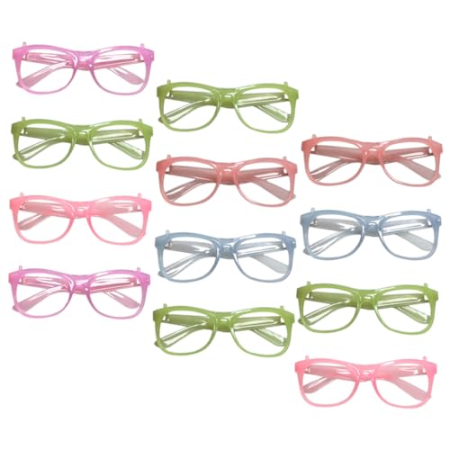 FRCOLOR 12Pcs Glow Dark Eyeglasses Frame Luminous Party Props for Festivals Concerts Performances Mixed Color Costume Accessories