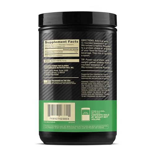 Optimum Nutrition Micronized Creatine Monohydrate Powder, Unflavored, 120 Servings, 600 Grams (Packaging May Vary)