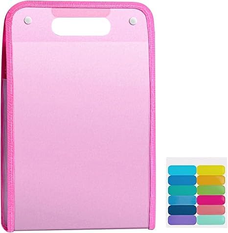 Accordion File Organizer 13 Pockets with Labels, Portable Document Receipt Organizer for A4 Files, Waterproof Expanding Files Folder for Schoolbag Office School Supplies, Back to School (Pink)
