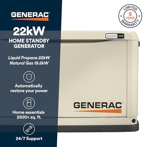 Generac Guardian 22kW Home Standby Generator with 200 Amp Transfer Switch, Durable All Aluminum, WiFi Enabled with G-Force Engine, Easy to Use, Whole House Power Backup, Smart Outage Solution - Bisque