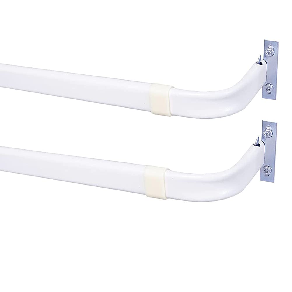 Blu-Pier Tech Heavy Duty Single Rod,Lock Seam Curtain Rod 28 to 48-Inch Adjustable Width, 2 1/2-Inch Projection，Hardware Included,White(Pack of 2)
