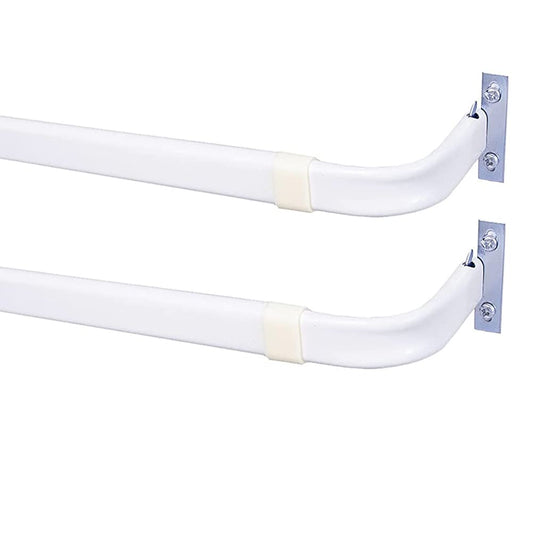 Blu-Pier Tech Heavy Duty Single Rod,Lock Seam Curtain Rod 28 to 48-Inch Adjustable Width, 2 1/2-Inch Projection，Hardware Included,White(Pack of 2)
