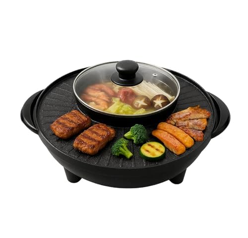 WZYFFF Electric Hotpot and Grill 2-in-1, Non-Stick Korean BBQ Electric Grill with Smokeless Hot Plate, Portable Multi Cooker for Camping and Family Use, Non-Stick and Easy to Clean