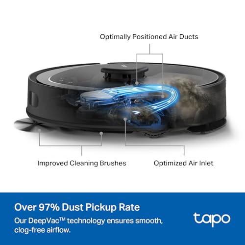 Tapo LiDAR Smart Navigation Robot Vacuum and Mop, 5300Pa Max, 97%+ Dust Pickup Rate, Customizable Cleaning, Self-Charging, Works w/Alexa & Google Home, RV30 Max