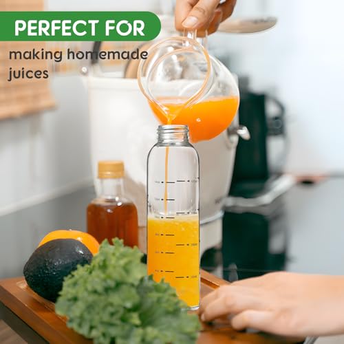 SIEROZUR Glass Juice Bottles With Lids 17oz- 6 Pack, Clear Water Bottle, Juicing Bottles Reusable Glass With Stainless Steel Cap, Drinking bottles for Refrigerator,100% Leak Proof, BPA Free