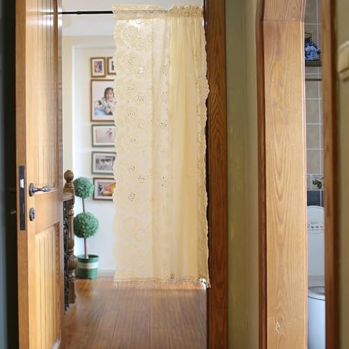 Window Curtains, Blackout Curtains Kitchen Window Beige Cotton Linen Embroidery with Flower Pattern Drapes 1 Panel Rod Pocket 50" W x 51" L