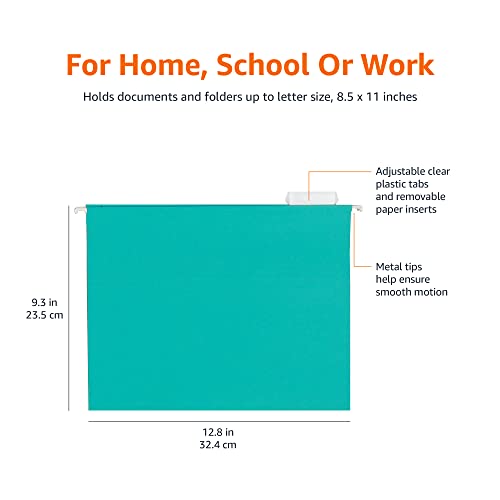 Amazon Basics Hanging File Folders, Letter Size, Aqua, 25-Pack