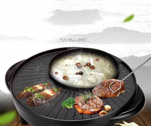 WZYFFF Electric Hotpot and Grill 2-in-1, Non-Stick Korean BBQ Electric Grill with Smokeless Hot Plate, Portable Multi Cooker for Camping and Family Use, Non-Stick and Easy to Clean