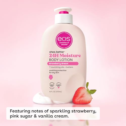 eos Shea Better Body Lotion- Strawberry Dream, 24-Hour Moisture Skin Care, Lightweight & Non-Greasy, Made with Natural Shea, Vegan, 16 fl oz