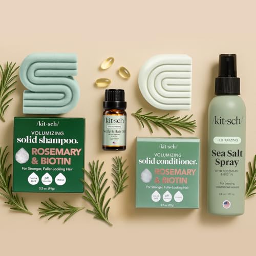 Kitsch Rosemary & Biotin Shampoo and Conditioner Set for Hair Growth - Strengthening, Thickening & Volumizing Shampoo and Conditioner Bar - Paraben, Sulfate & Silicone Free - Made in USA - 2 pack