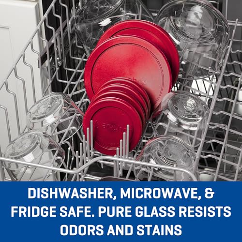 Anchor Hocking SnugFitTM Round Food Storage Containers with Lids (4-Piece, 4-cup, Red, oven-safe)