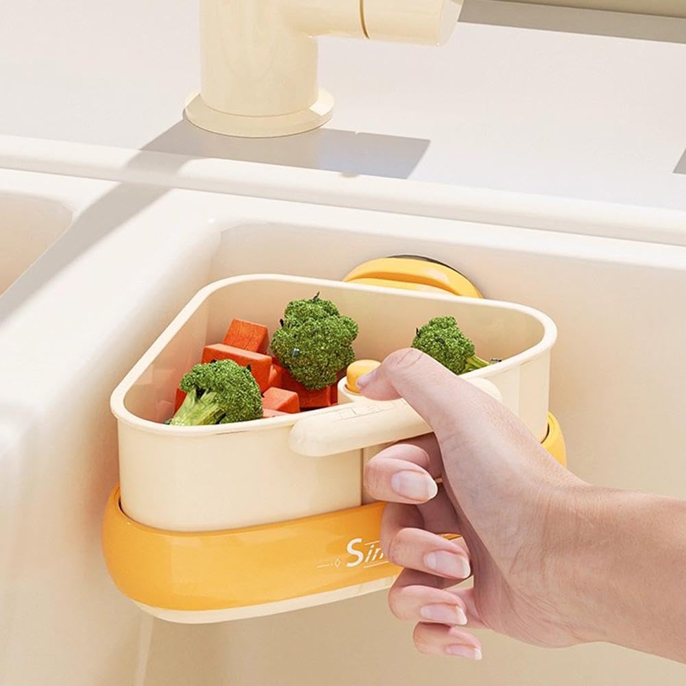 Sink Strainer Basket,2025 New Upgraded Suction Cup Press Sink Drainer Basket,Automatic Dumping Sink Strainer Basket,Faucet Sponge Storage Rack,Corner Sink Trash Catcher for Food Waste