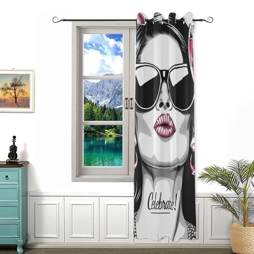 tplaotee Black and White Illustration Celebrate Black Out Curtain Curtains for Bedroom Living Room 84 inches Length Blackout Blinds Room Darkening Curtains Size 52x84 in
