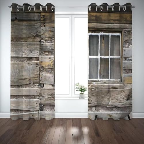 HNLYM Luxury Living Room Decoration Vintage Wooden Window Curtain 3D Cheap Modern Bedroom Window Blackout Curtains Set 2 Pieces WxH/2x24x51inch