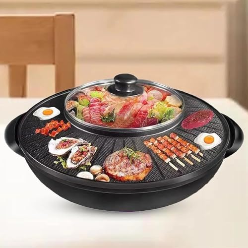 WZYFFF Electric Hotpot and Grill 2-in-1, Non-Stick Korean BBQ Electric Grill with Smokeless Hot Plate, Portable Multi Cooker for Camping and Family Use, Non-Stick and Easy to Clean
