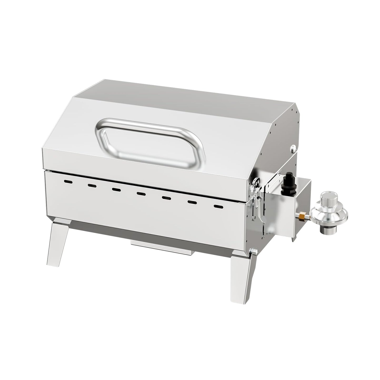 Byacgrill Portable Gas Grill Tabletop, Burner Stainless Steel Propane Grill with Folding Legs & Locking Lid for Camping, Tailgating, Outdoor BBQ 10,000 BTU