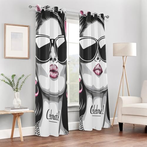 tplaotee Black and White Illustration Celebrate Black Out Curtain Curtains for Bedroom Living Room 84 inches Length Blackout Blinds Room Darkening Curtains Size 52x84 in