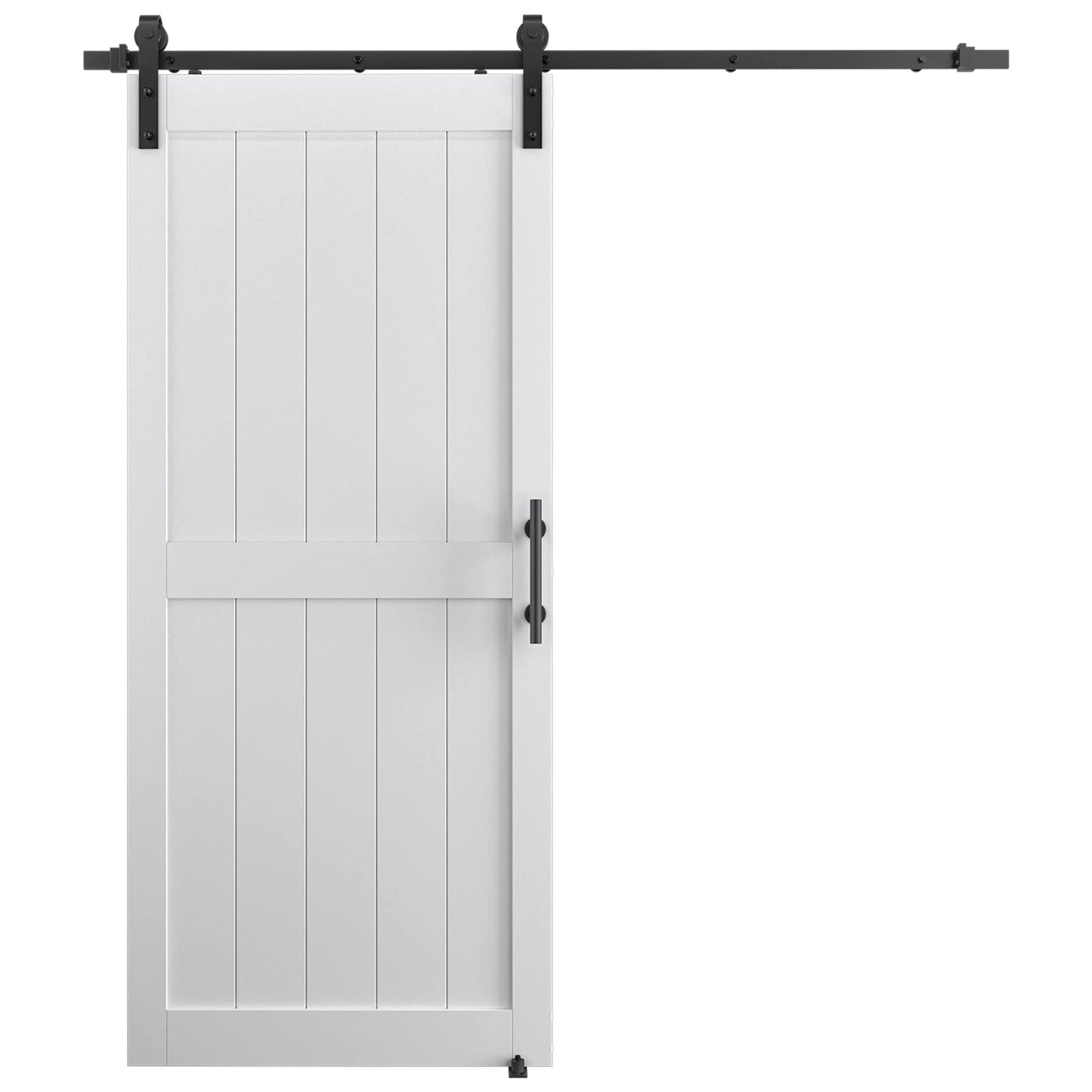 ALAMEDADT 36''x84'' Sliding Barn Door with 6.6 Ft Barn Door Hardware Kit& Handle& Floor Guides,Pre-Drilled Holes Easy Assembly - Include Installation Manual, Water-Proof PVC Surface, H-Frame, White