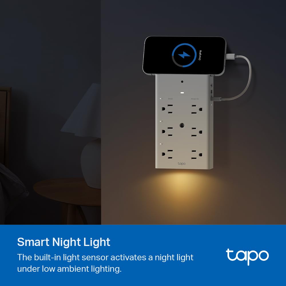 TP-Link Tapo Smart Plug Outlet Extender, Surge Protector, 18W Fast Charging, 3 Individual Smart Outlets, 1x USB-C & 2X USB-A, Smart Night Light, Works w/Apple HomeKit, Alexa & Google Home, Tapo P306