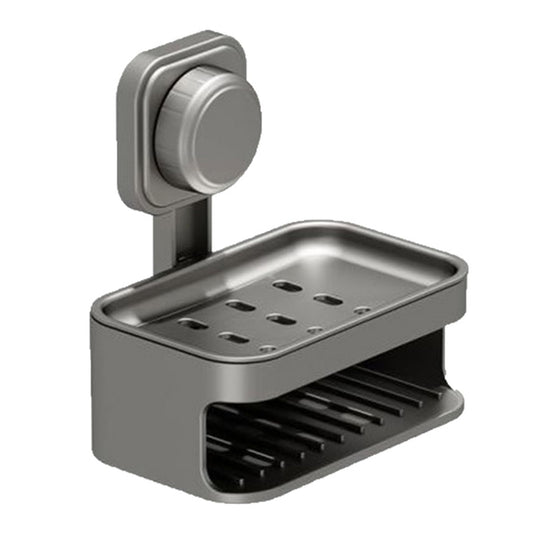 Soap Holder for Shower Wall, Suction Cup Soap Dish with Drainage, No Drilling Bar Soap Sponge Holder for Bathroom Bathtub Kitchen Sink, Removable Suction Shower Caddy (Grey)