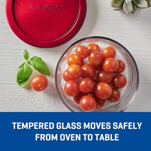 Anchor Hocking SnugFitTM Round Food Storage Containers with Lids (4-Piece, 4-cup, Red, oven-safe)