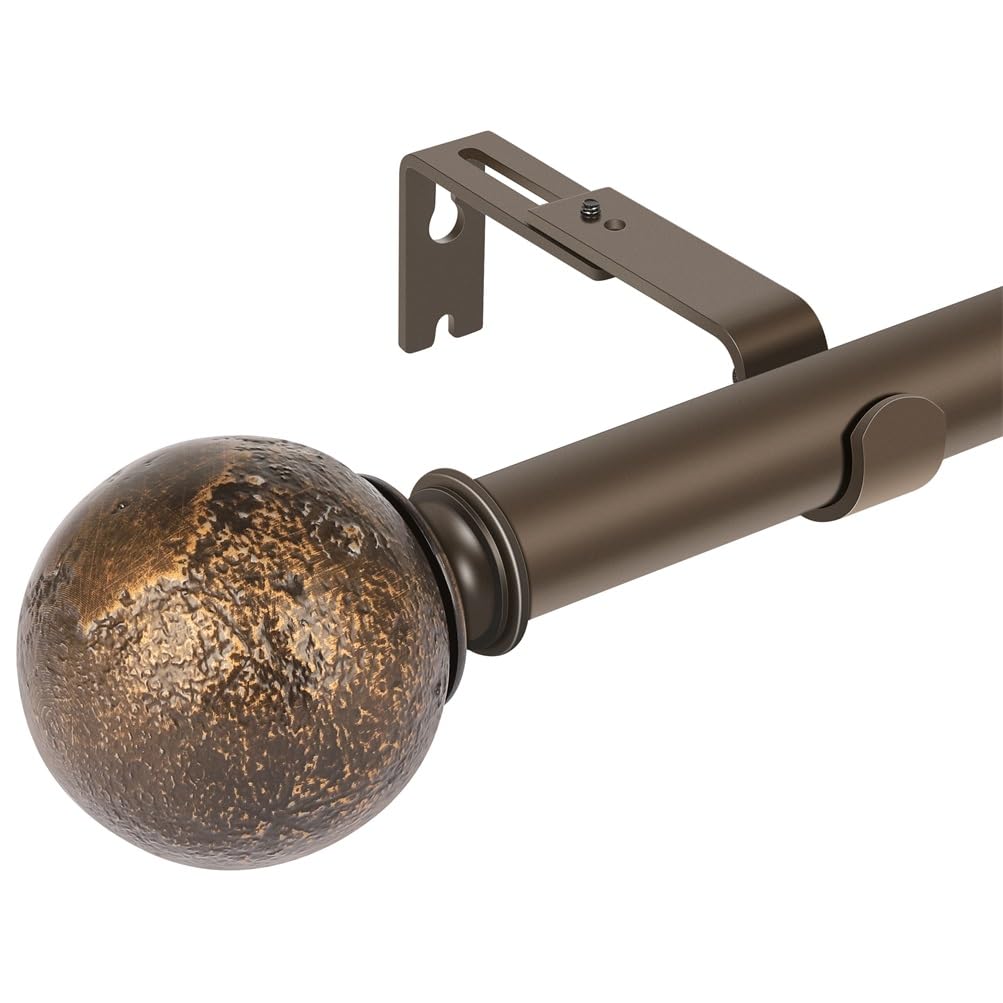 SCITOO 1 Inch Curtain Rod Telescoping Single Drapery Rod 36 to 72 Inches (3-6 Feet), Polished Bronze Curtain Rods for Windows 24 to 68 Inches, Antique Finial