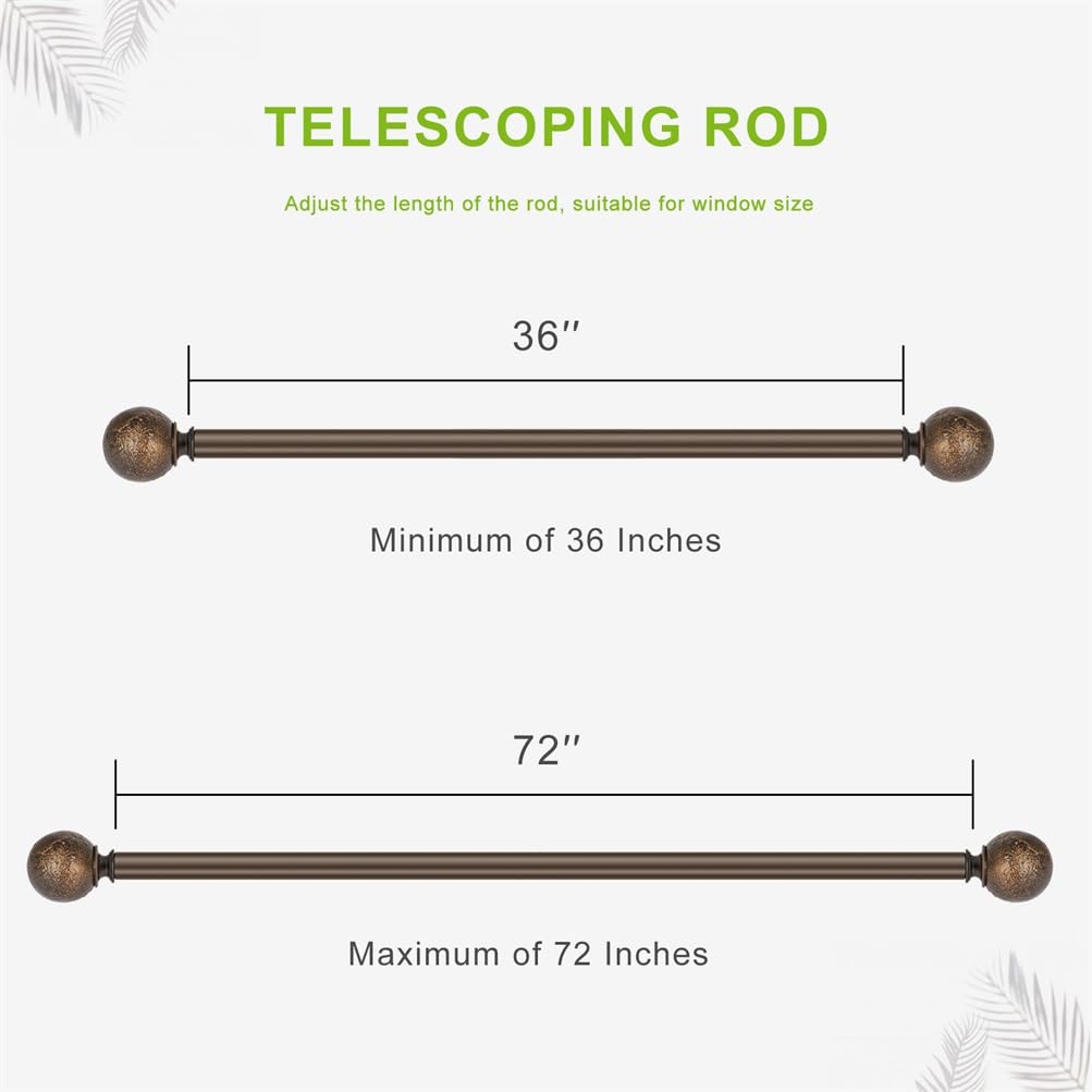 SCITOO 1 Inch Curtain Rod Telescoping Single Drapery Rod 36 to 72 Inches (3-6 Feet), Polished Bronze Curtain Rods for Windows 24 to 68 Inches, Antique Finial