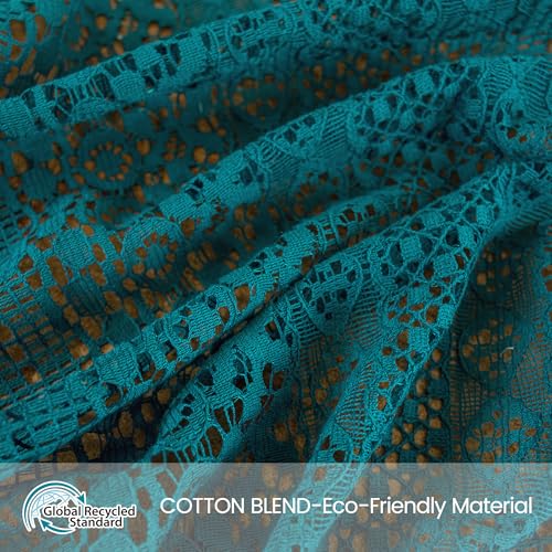 WAZZIO Teal Sheer Curtains 84 Inches Long Boho Cotton Crochet Lace Curtains with Tassel Rod Pocket Semi Sheer Light Filtering Curtain Drapes Teal Curtains for Bedroom Living Room 2 Panel,Turquoise