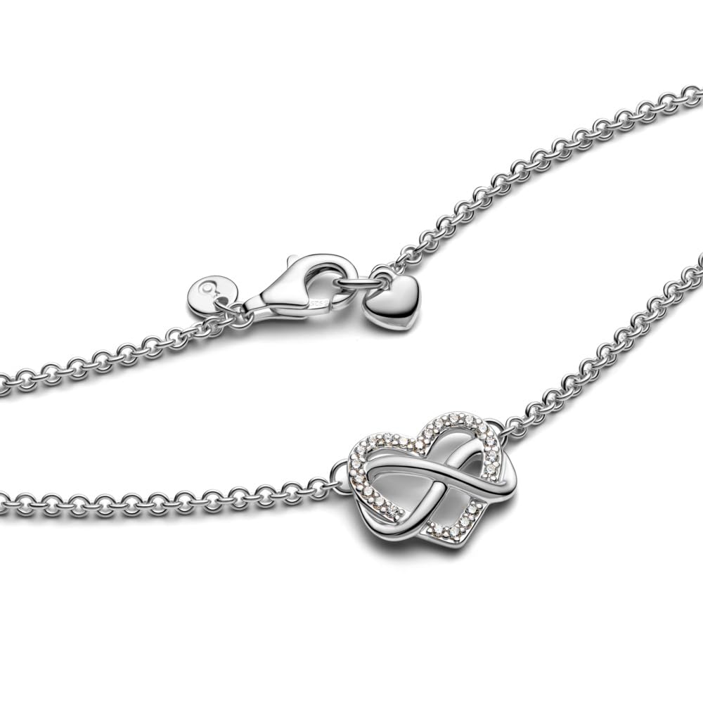 PANDORA Sparkling Infinity Heart Collier Necklace - 3 Adjustable Lengths - Stunning Jewelry for Women - Sterling Silver with Clear Cubic Zirconia - 19.7"